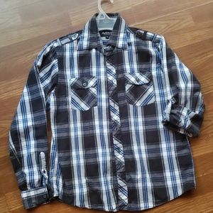 Boys  long sleeve  Black-and-blue plaid shirt